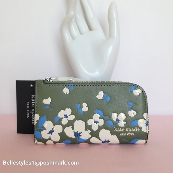 KATE SPADE Devin Painterly Bouquet SMALL Bifold Leather Wallet- Cedar Stand 🎈⭐ - Picture 1 of 16
